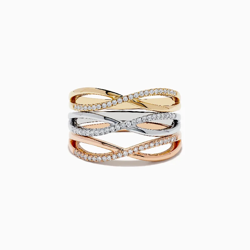 antique women's rings -Trio 14K 3-Tone Gold Diamond Stackable Crossover Rings Set of 3