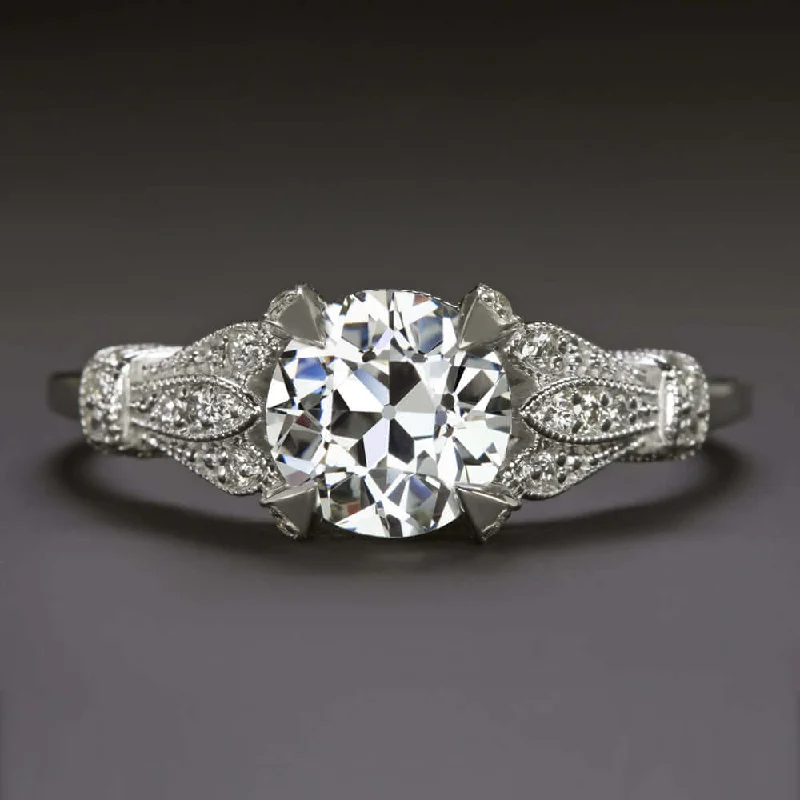 High Profile Engagement Rings -1.52ct CERTIED OLD CUT DIAMOND ENGAGEMENT RING VINTAGE INSPIRED WHITE GOLD 1.5ct