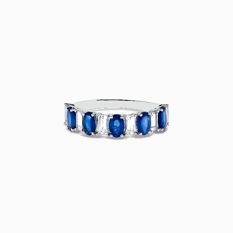 three-stone women's rings -Royale Bleu 14K White Gold Blue and White Sapphire Ring