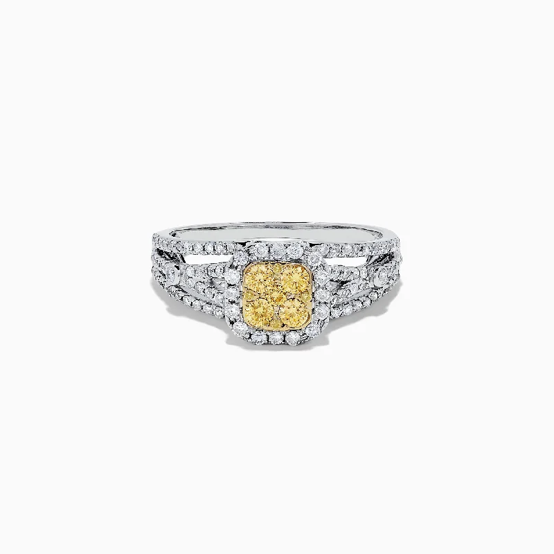 open-ended women's rings -Canare 14K Two Tone Gold Cushion Shaped Cluster Yellow Diamond Ring, 0.72 TCW