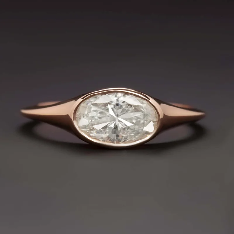 Fairy Engagement Rings -1 CARAT NATURAL DIAMOND EAST WEST RING ROSE GOLD OVAL SHAPE ENGAGEMENT COCKTAIL