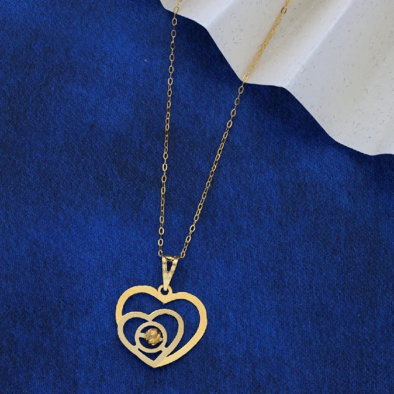 Ladies Clavicle Necklaces -elegant wedding necklaces -Gold Necklace (Chain Double Heart Shaped Pendant) 21KT - FKJNKL21KM9573