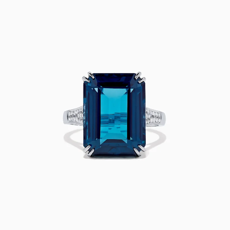 luxury women's rings -Ocean Bleu 14K Gold London Blue Topaz and Diamond Ring, 15.14 TCW