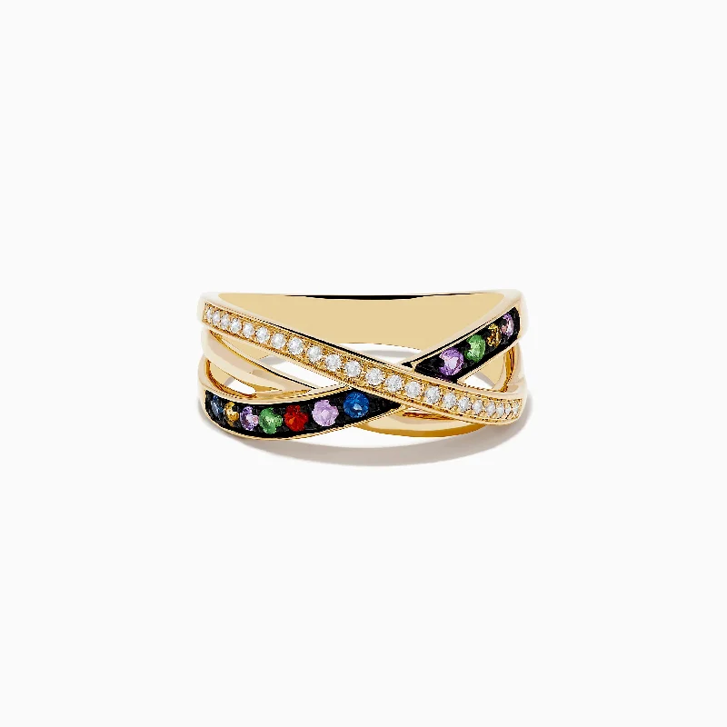 ocean-themed women's rings -Watercolors 14K Yellow Gold Multi Sapphire and Diamond Ring