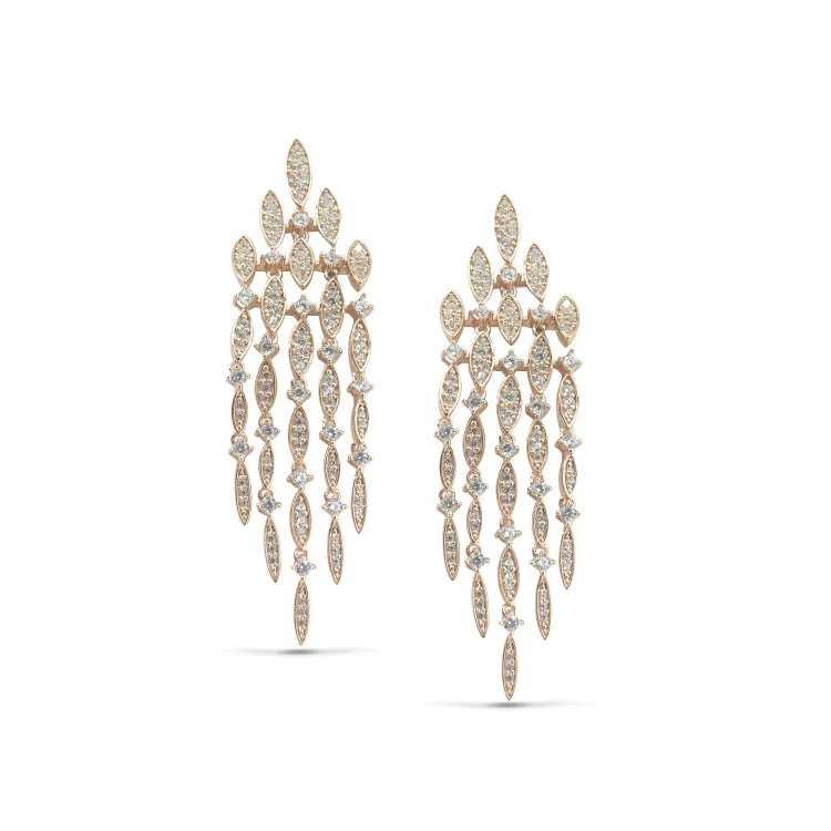 Ladies Mermaid Earrings -Rose Gold Finish Sterling Silver Microwave Large Chandelier Earrings with Simulated Diamonds