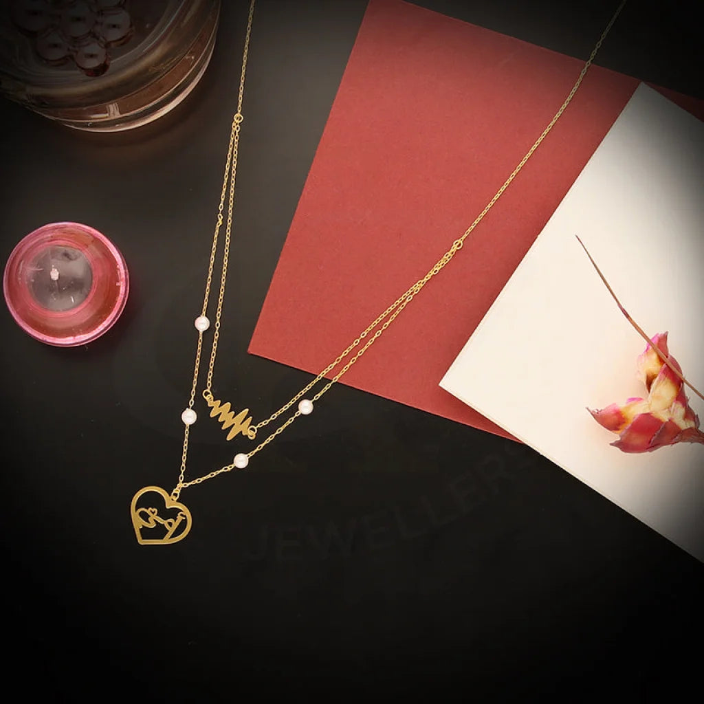 Ladies Oval Necklaces -petite chain necklaces -Gold Ummi Heart and Heartbeat Necklace 21KT - FKJNKL21KM5399