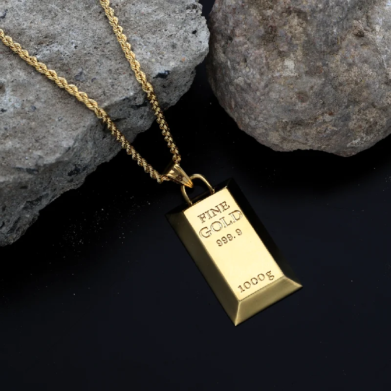 Ladies Ocean Necklaces -adjustable length necklaces -Gold Necklace (Chain with Stud Gold Bar Shaped Pendant) 18KT - FKJNKL18K9198