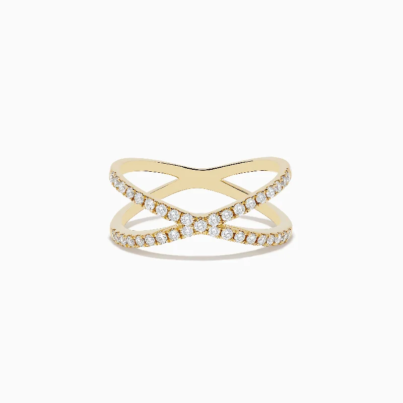 oversized women's rings -D'oro 14K Yellow Gold Diamond Crossover Ring 0.37 TCW