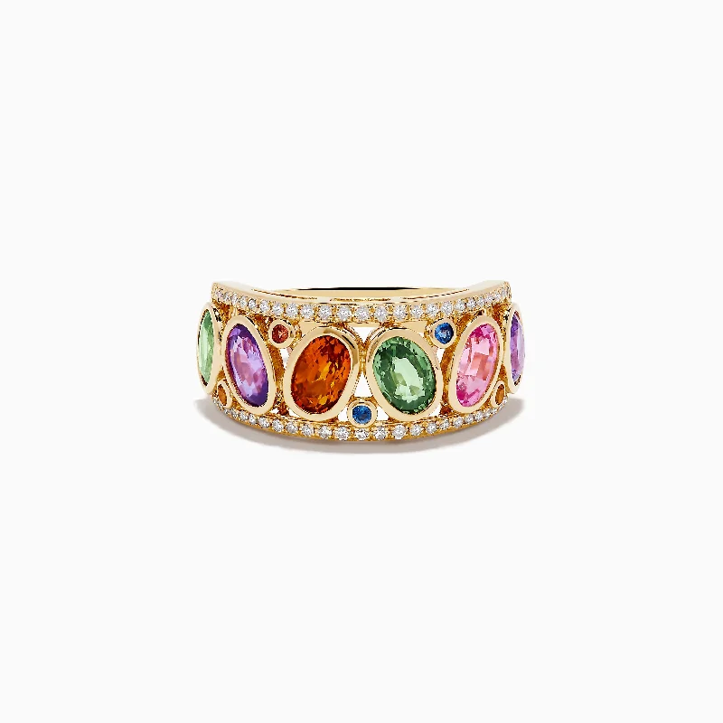 celestial women's rings -Watercolors 14K Yellow Gold Diamond and Multi Sapphire Ring