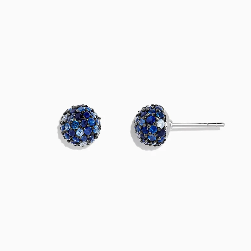 Ladies Chunky Earrings -925 Sterling Silver Blue Sapphire Splash Stud Earrings, 2.26 TCW