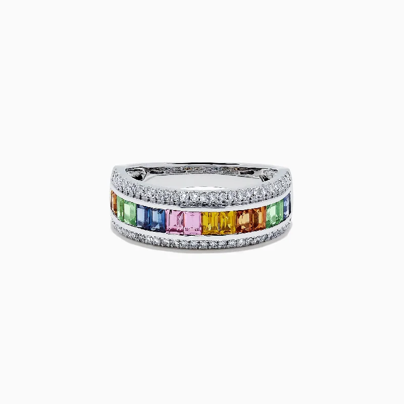 waterproof women's rings -Watercolors 14K White Gold Multi Sapphire and Diamond Ring, 1.69 TCW