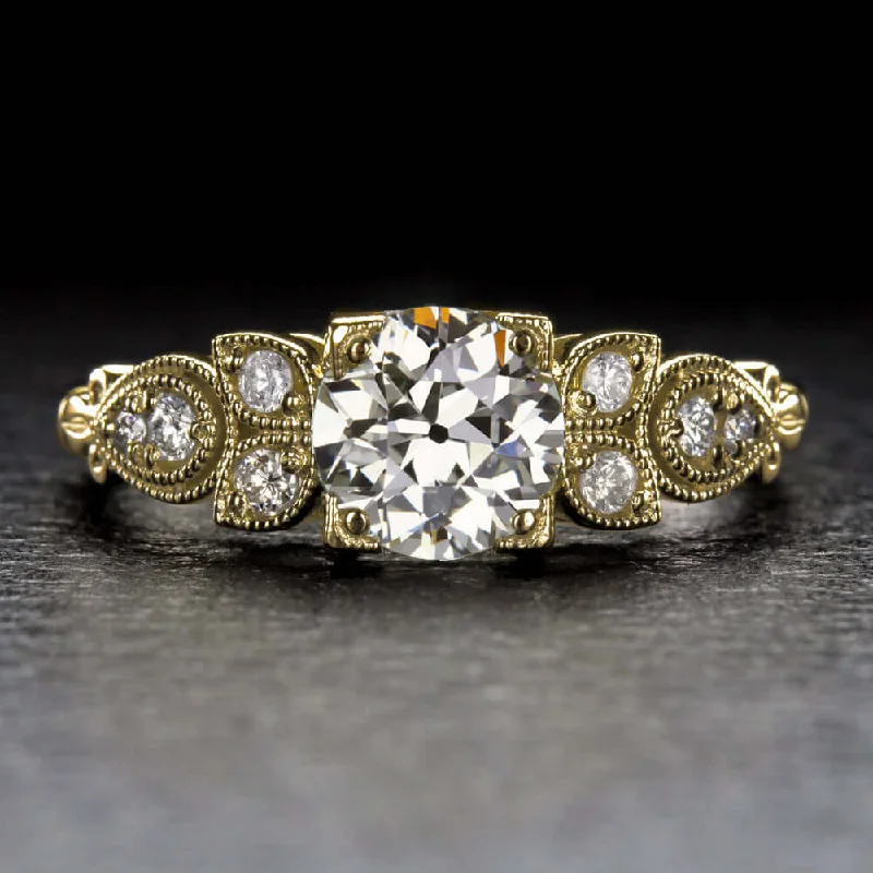 Milgrain Engagement Rings -1.24ct GIA CERTIFIED OLD EUROPEAN CUT DIAMOND ENGAGEMENT RING VINTAGE INSPIRED