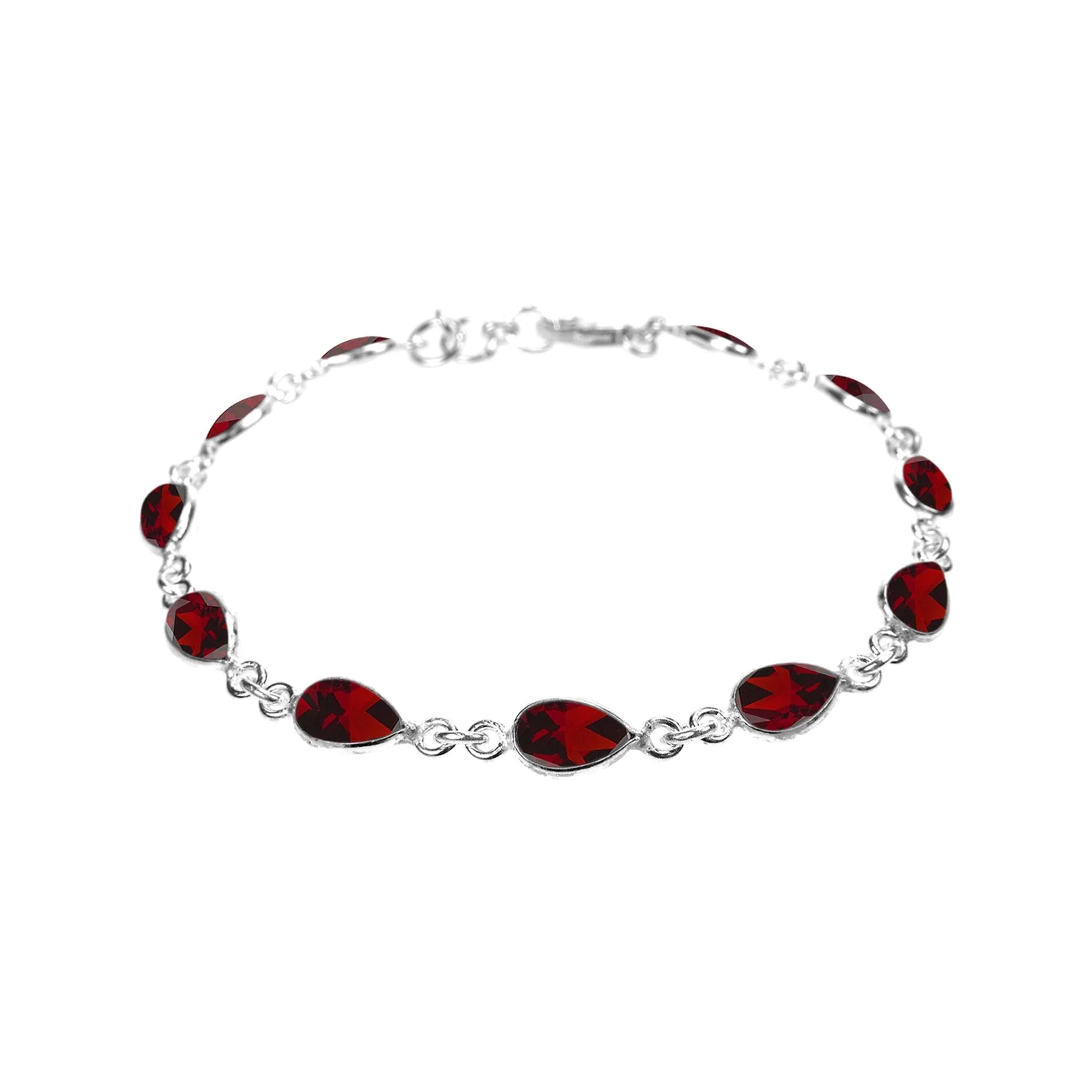 Ladies Bracelets with Lockets-Sterling Silver Garnet Facet Teardrop Bracelet