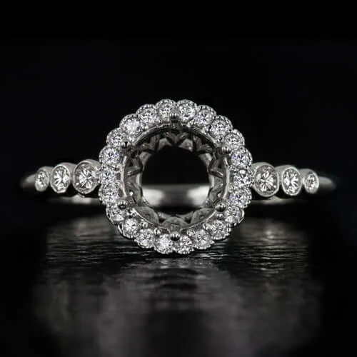 Twisted Engagement Rings -VINTAGE STYLE DIAMOND HALO SEMI-MOUNT ENGAGEMENT RING 6.5mm 1ct ROUND SETTING