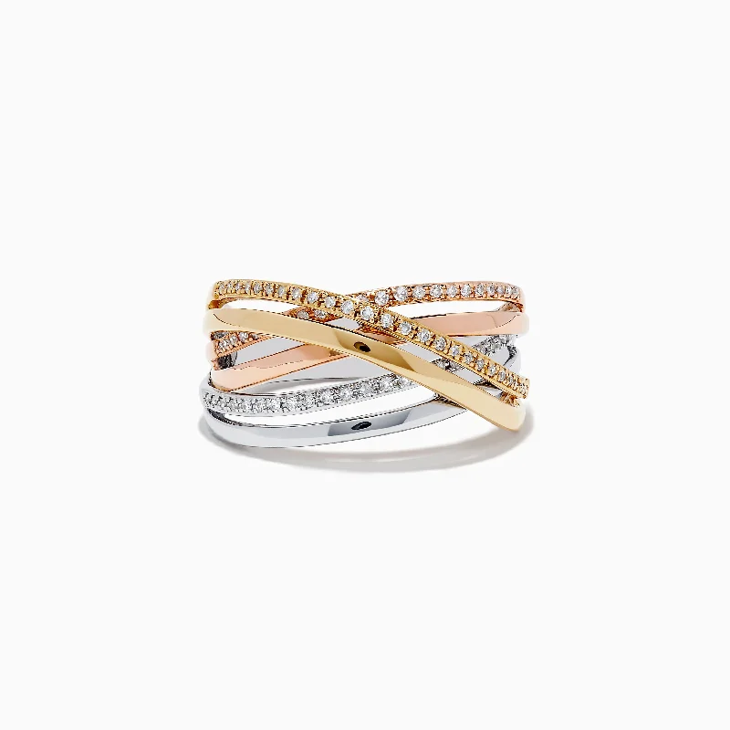 platinum women's rings -Trio 14K Three-Tone Gold Diamond Crossover Ring