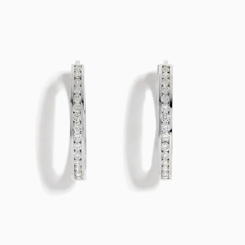 Ladies Fantasy Earrings -Pave Classica 14K White Gold Diamond Hoop Earrings