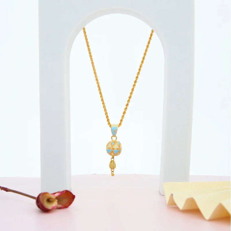 Ladies Minimalist Necklaces -couple necklaces for lovers -Gold Necklace (Chain With Hanging Light Blue Ball Shaped Pendant) 21KT - FKJNKL21KM9938