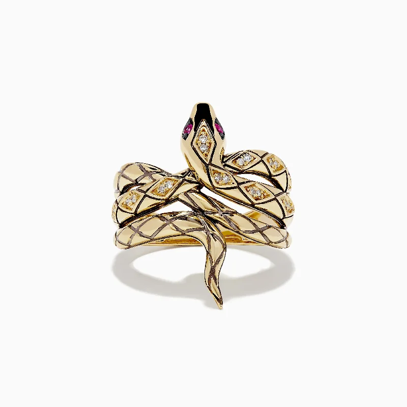 waterproof women's rings -Safari 14K Yellow Gold Diamond Snake Ring