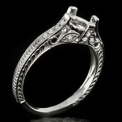 Small Engagement Rings -VINTAGE STYLE DIAMOND 6.5mm SEMI MOUNT SETTING ENGAGEMENT RING 14K FILIGREE