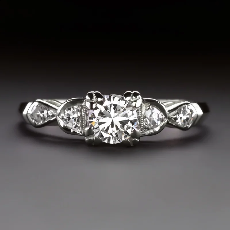 Modern Engagement Rings -VINTAGE DIAMOND ENGAGEMENT RING 1/2ct G VS1 ROUND CUT 14k WHITE GOLD CLASSIC