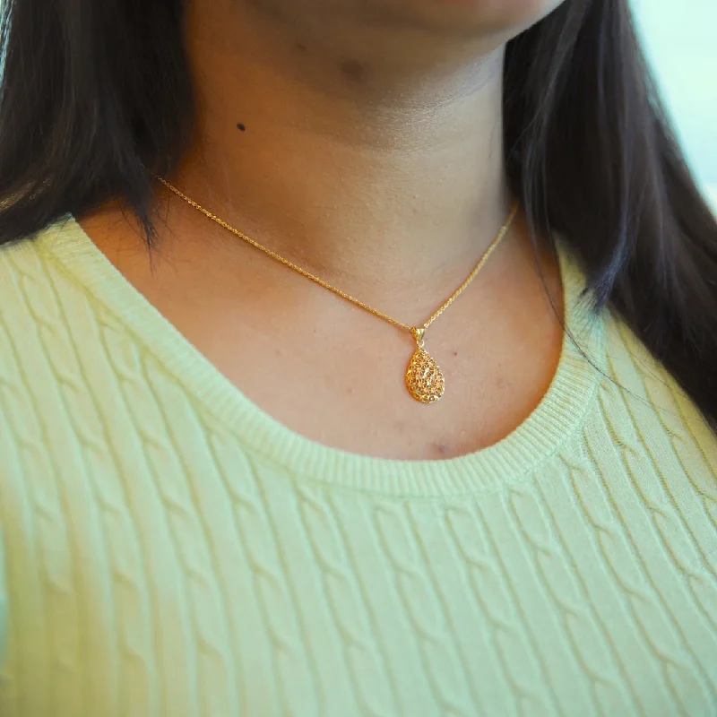 Ladies Fairy Necklaces -emerald-cut pendant necklaces -Gold Necklace (Chain With Tear Drop Shaped Pendant) 21KT - FKJNKL21KM10012