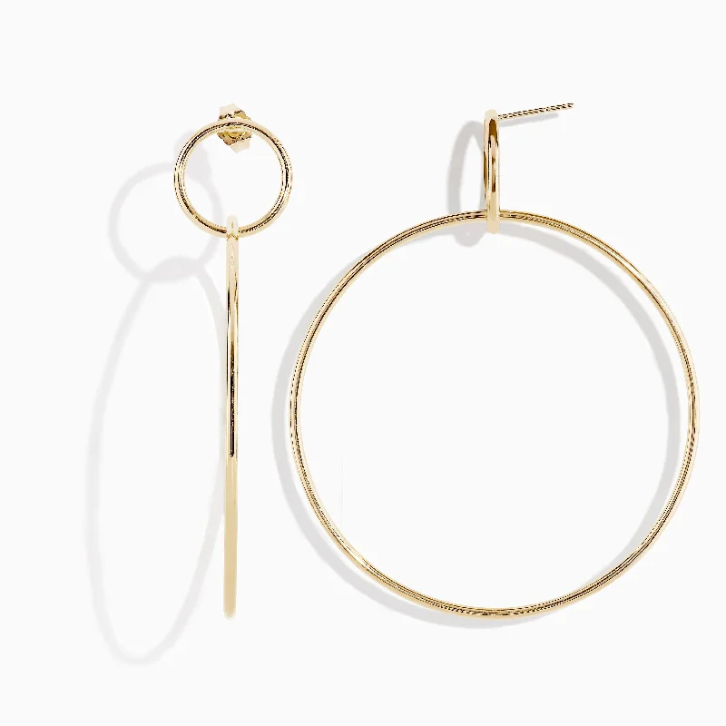 Ladies Drop Earrings -14K Yellow Gold Double Circle Drop Earrings