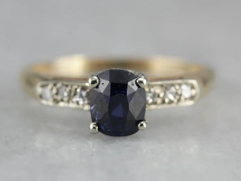 Green Engagement Rings -Sapphire and Diamond Retro Era Engagement Ring