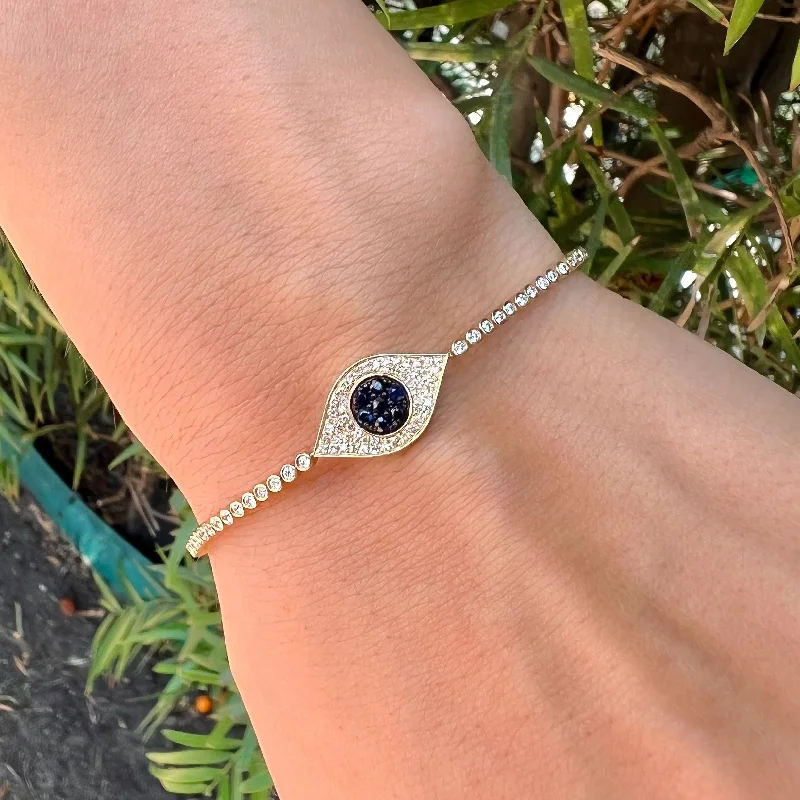 Ladies Bracelets for Scientists-Pave Diamond Sapphire Eye Bracelet