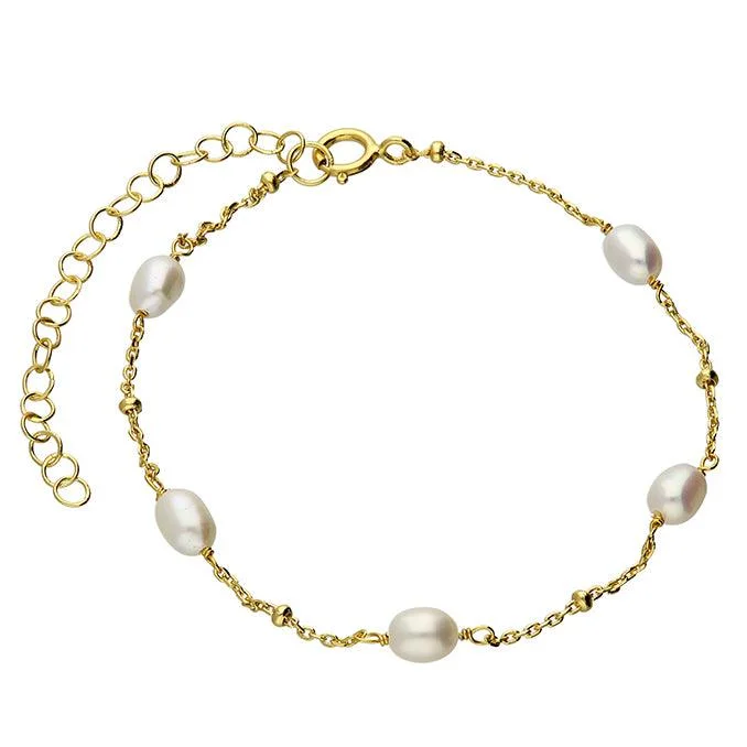 Ladies Bracelets with Topaz-14ct Gold Vermeil and Silver Bracelet with Freshwater Pearls