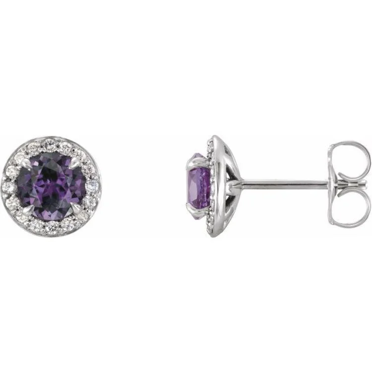 Ladies Engagement Earrings -14K White 4.5 mm Lab-Grown Alexandrite & 1/6 CTW Natural Diamond Earrings