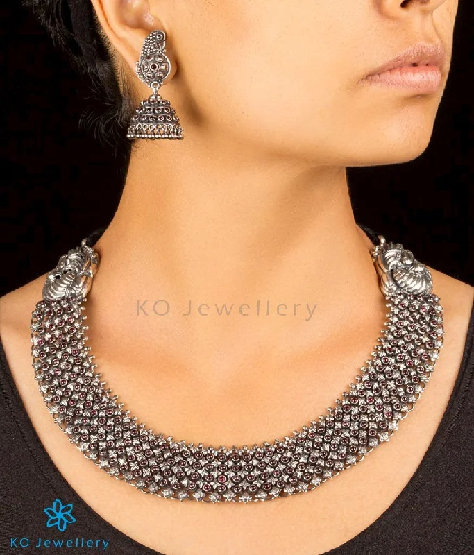 Ladies Elegant Necklaces -emerald-cut pendant necklaces -The Ahibhuj Antique Silver Peacock Necklace (Oxidised)