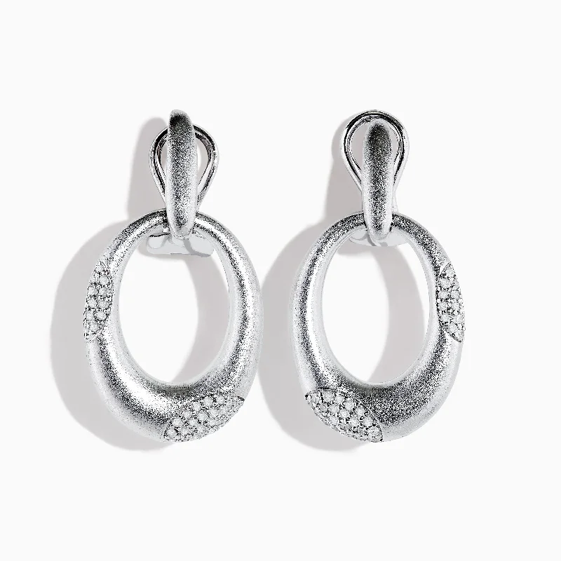 Ladies Oxidized Earrings -925 Sterling Silver Diamond Accented Drop Earrings