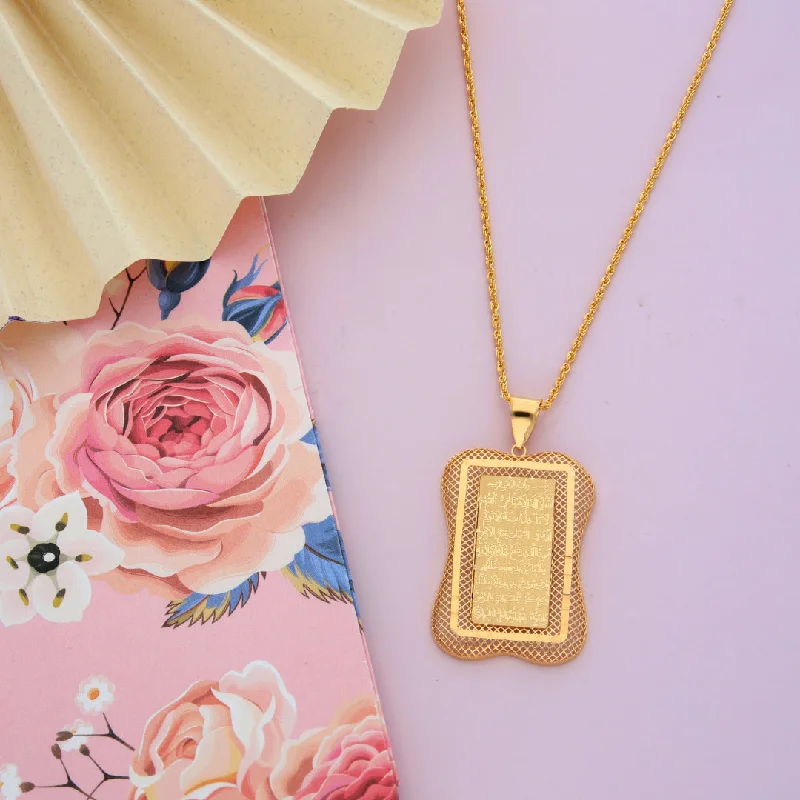 Ladies Engagement Necklaces -chakra necklaces for women -Gold Necklace (Chain Hollow Rectangle Frame Shaped Ayatul Kursi Pendant) 21KT - FKJNKL21KM9622