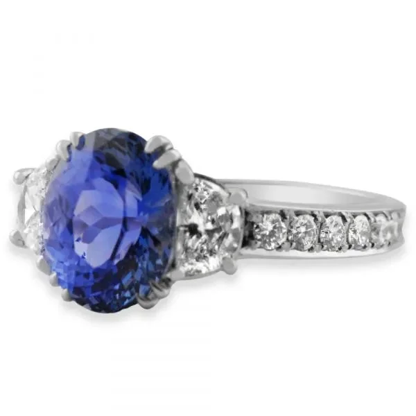 bridal women's rings -Oval Sapphire and Half Moon Diamond Ring