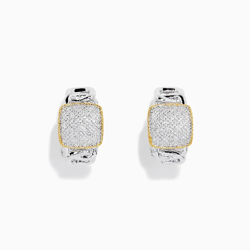 Ladies Quirky Earrings -925 Sterling Silver & 18K Gold Diamond Hoop Earrings, 0.24 TCW