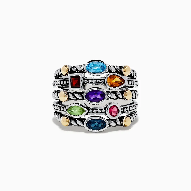 thumb rings for women -925 Sterling Silver & 18K Yellow Gold Multi Stone Ring