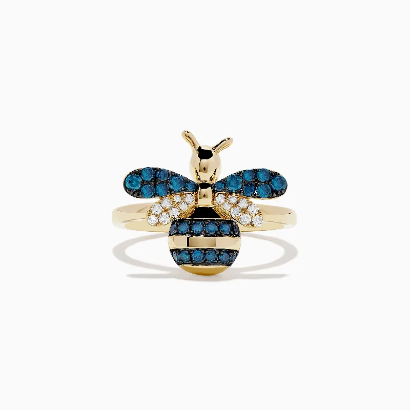 arthritis relief women's rings -Safari 14K Yellow Gold Blue and White Diamond Bee Ring