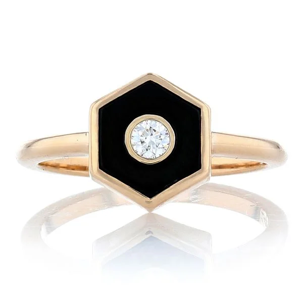 trendy women's rings -Onyx and Diamond Hexagon Ring