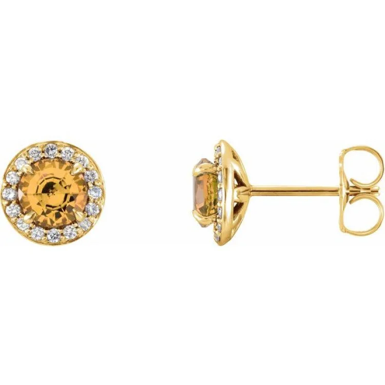 Ladies New Year Earrings -14K Yellow 4.5 mm Natural Citrine & 1/6 CTW Natural Diamond Earrings