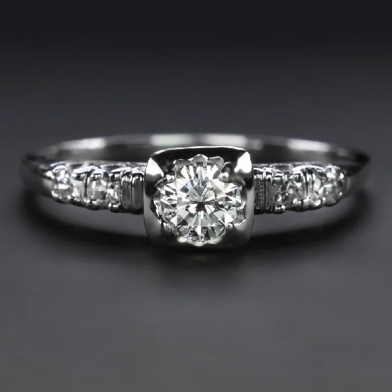 Conflict-Free Engagement Rings -VINTAGE DIAMOND ENGAGEMENT RING E-F VS1 1/3ct 18k WHITE GOLD NATURAL ROUND CUT