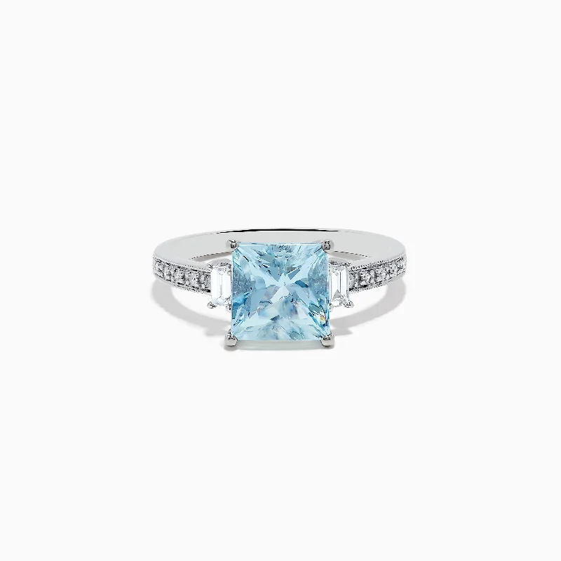 ethical women's rings -Aquarius 14K White Gold Diamond and Aquamarine Ring