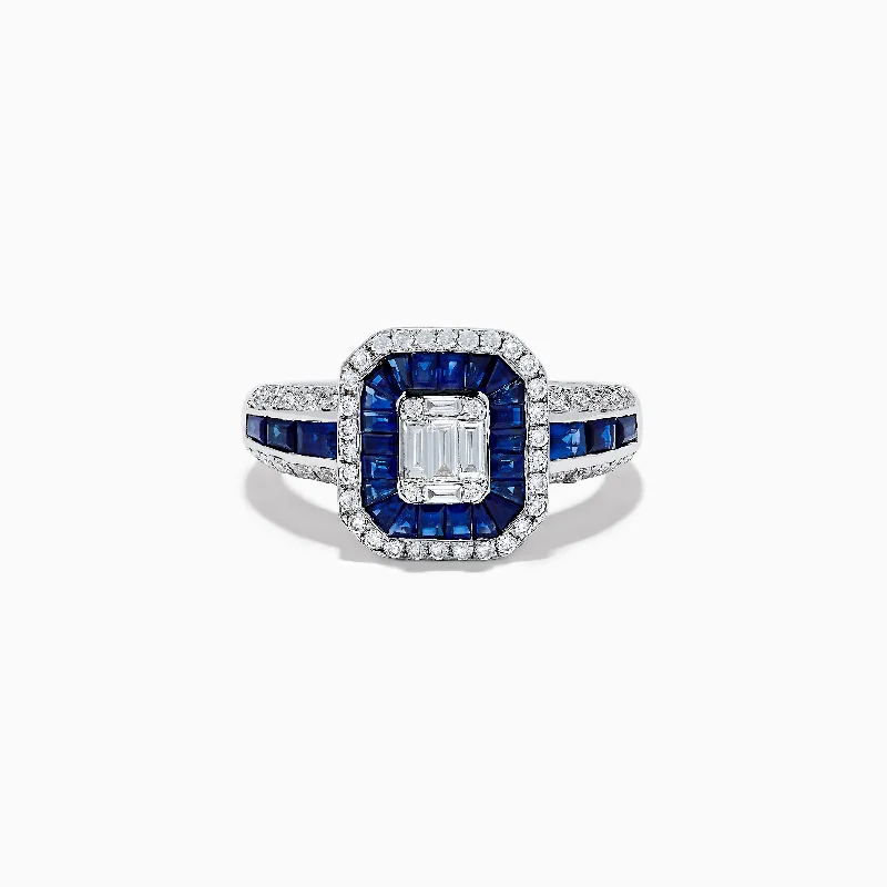 nature-inspired women's rings -Royale Bleu 14k White Gold Blue Sapphire and Diamond Ring