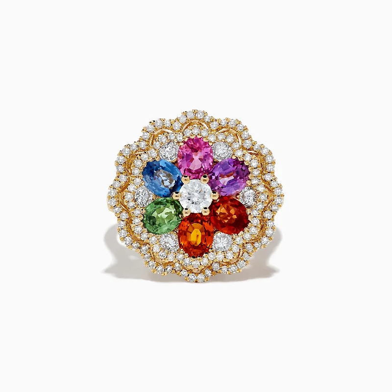 crossover women's rings -Watercolors 14K Yellow Gold Multi Sapphire and Diamond Ring