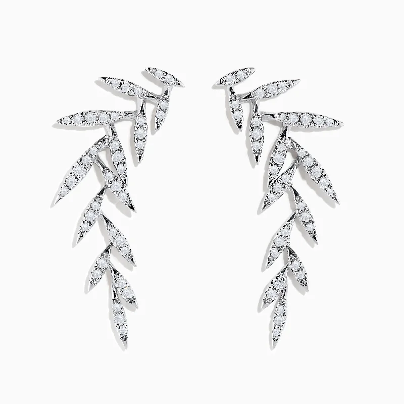 Ladies Minimal Earrings -14K White Gold Diamond Leaf Earrings