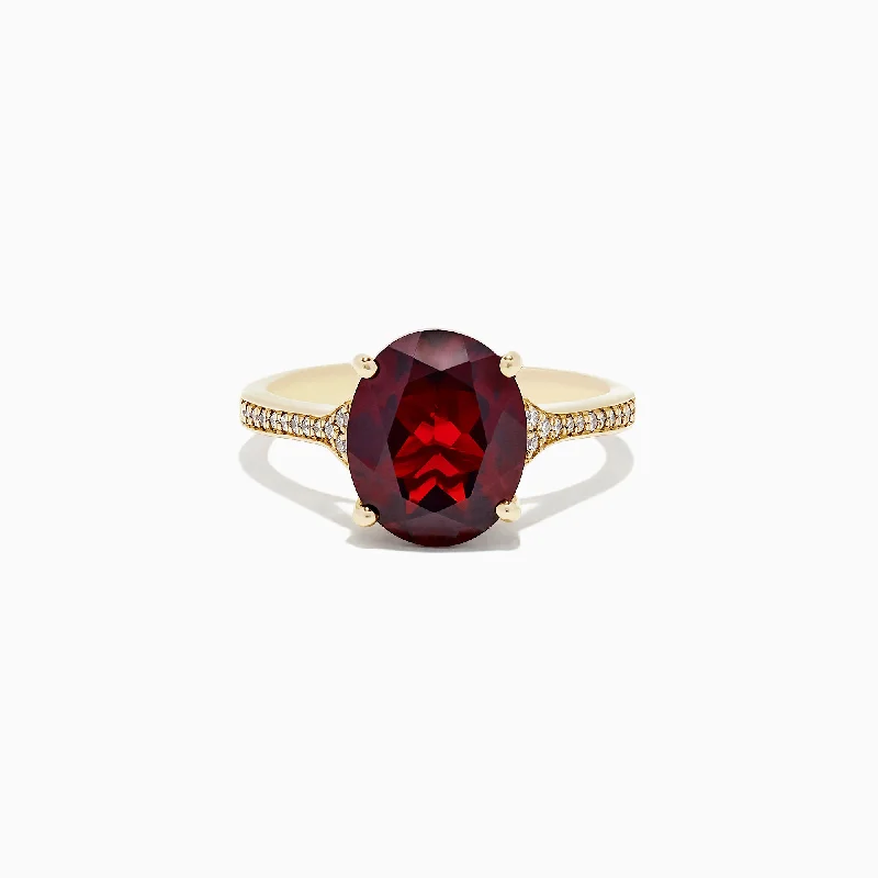 trendy women's rings -Bordeaux 14K Yellow Gold Garnet and Diamond Ring, 4.76 TCW