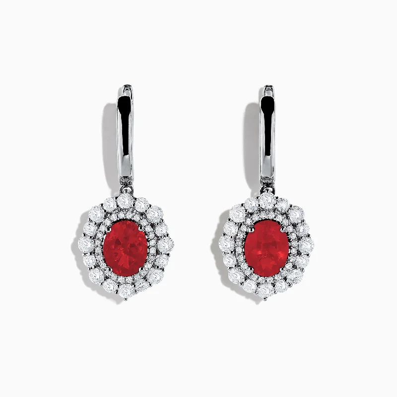 Ladies Farmhouse Earrings -18K White Gold Fire Opal and Diamond Earrings, 4.46 TCW