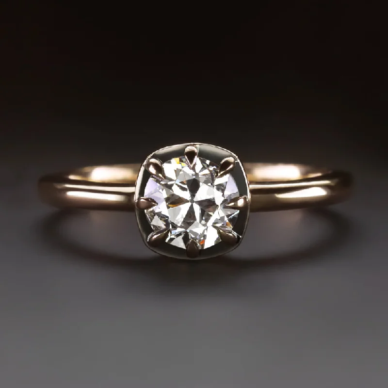 Large Engagement Rings -OLD EUROPEAN CUT DIAMOND ENGAGEMENT RING VINTAGE STYLE GOLD BUTTON BACK COLLET