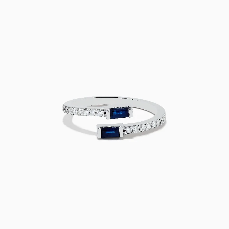 adjustable women's rings -Royale Bleu 14K White Gold Sapphire and Diamond Ring