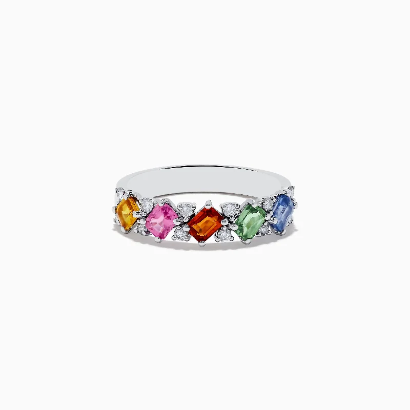 open-ended women's rings -Watercolors 14K White Gold Multi Sapphire and Diamond Ring