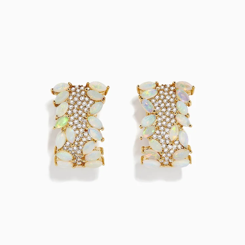 Ladies Hoop Earrings -Aurora 14K Yellow Gold Opal and Diamond Earrings, 3.65 TCW